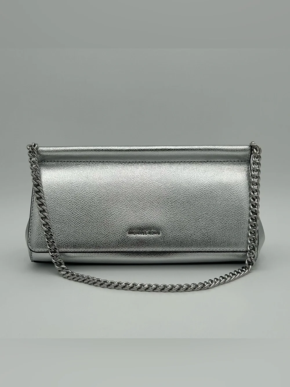 Michael Kors Carmine Silver Metallic Pebbled Leather Pochette